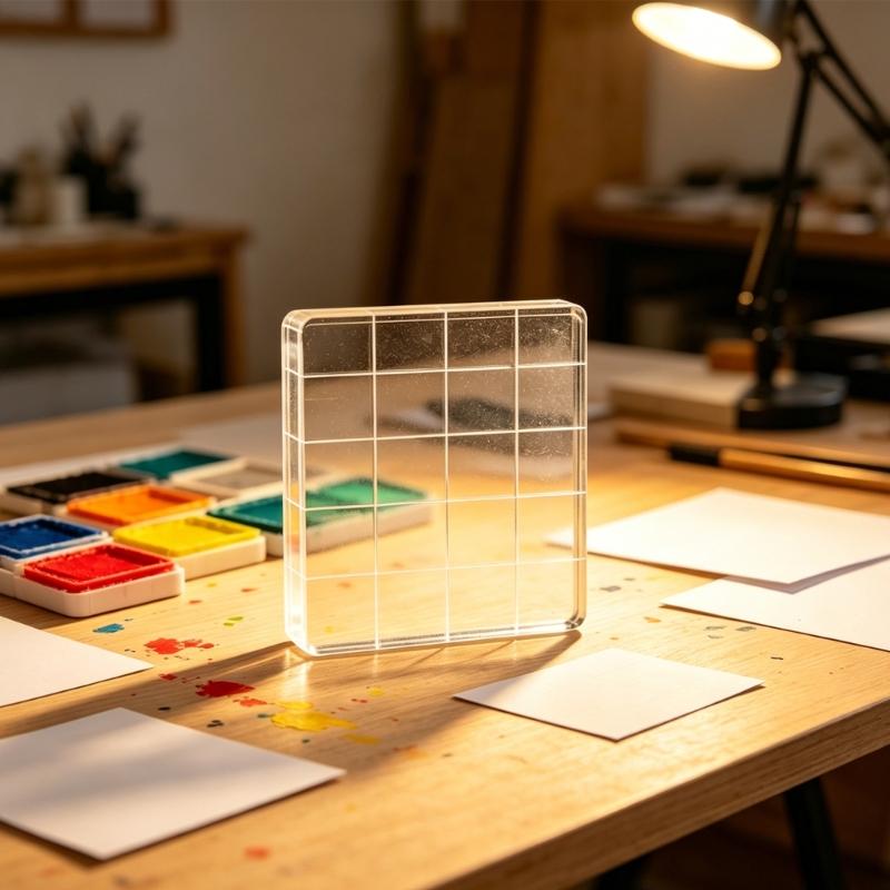 Scrapbooking Stamping Holder Clear Acrylic Placement Block with Guide Lines for Album Making, Journaling, and Creative Paper Projects for Daily Use