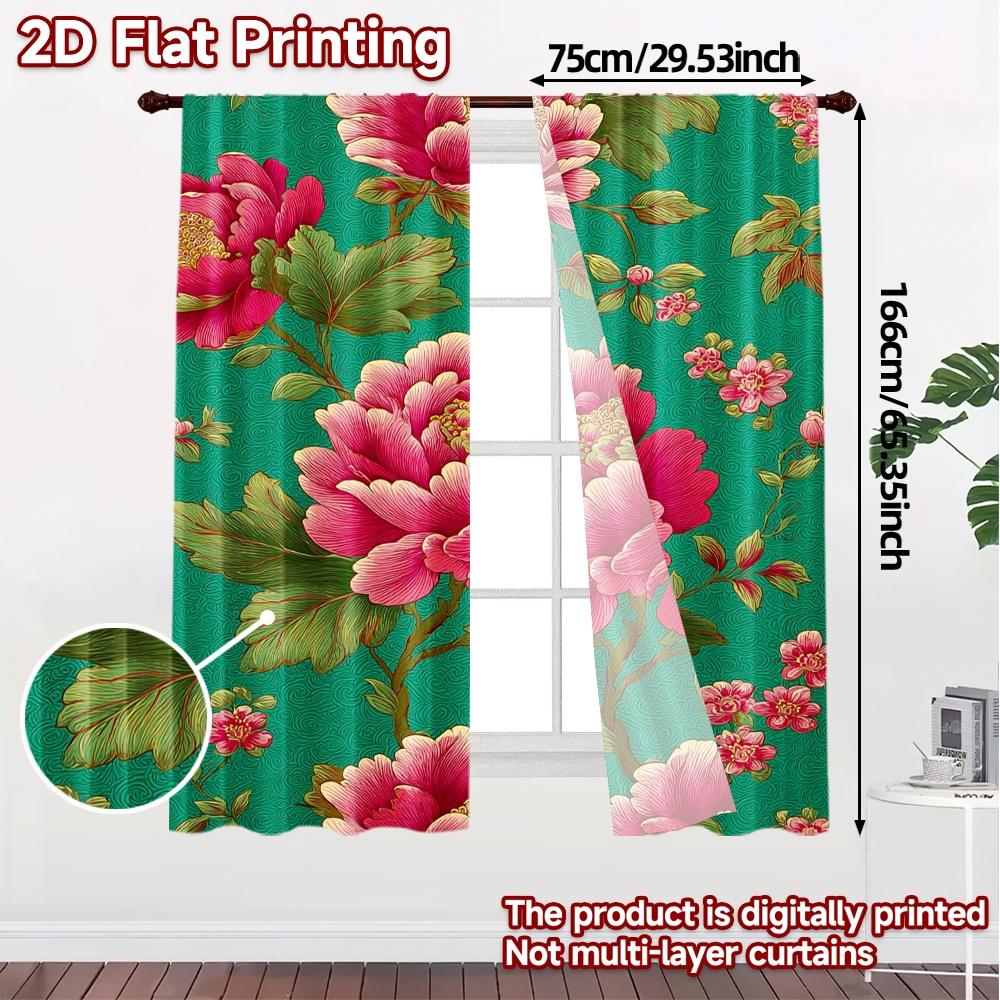 2D FLAT PRINTING 2pcs Curtains (Without Rod) Floral Peony Design(1) April Fools is Day Festival Popular Curtains&Drapes