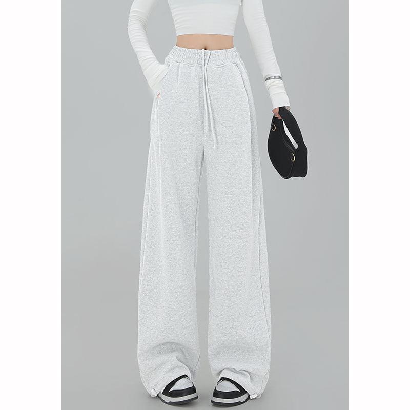 Thickened Lamb Fur Fleece Women's Autumn Winter Casual Trousers Wide Leg Pants Sporty Style Plus Size Long Trousers