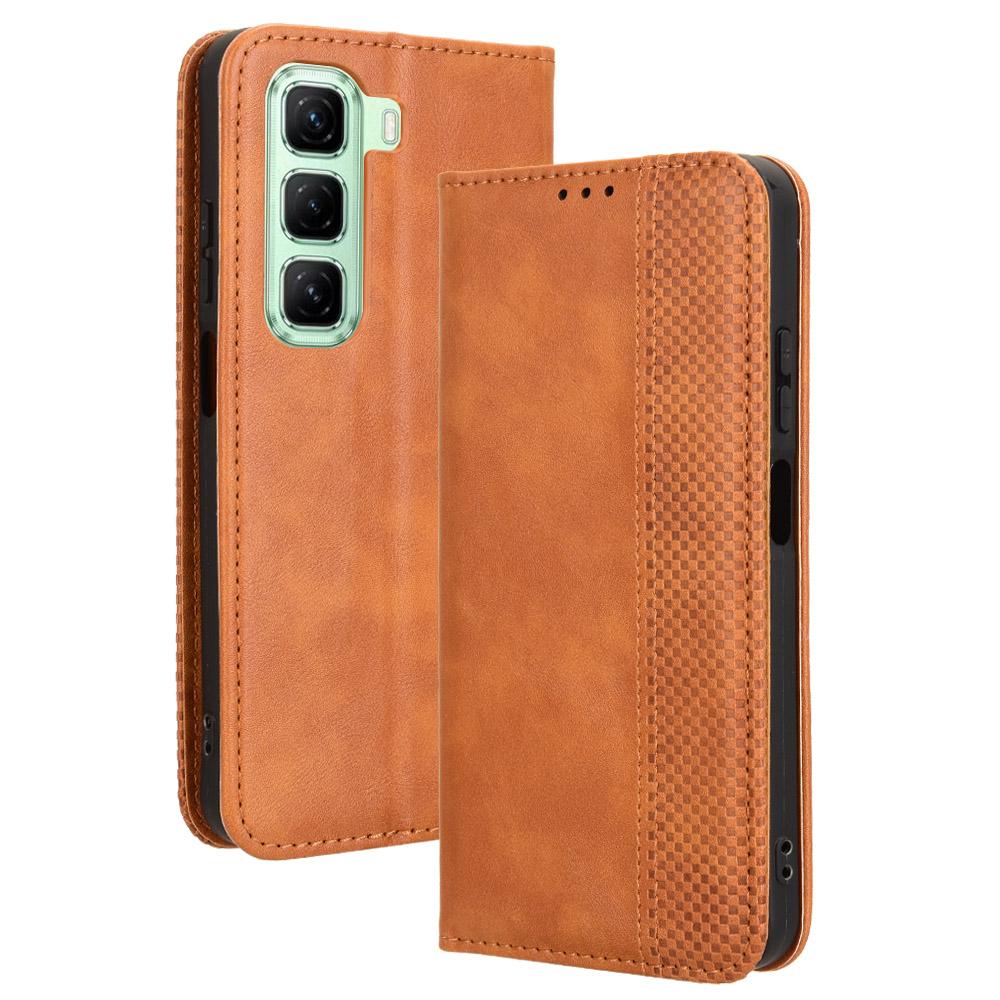 For Infinix Hot 50 4G Leather Case Wallet Stand Retro Texture Phone Cover