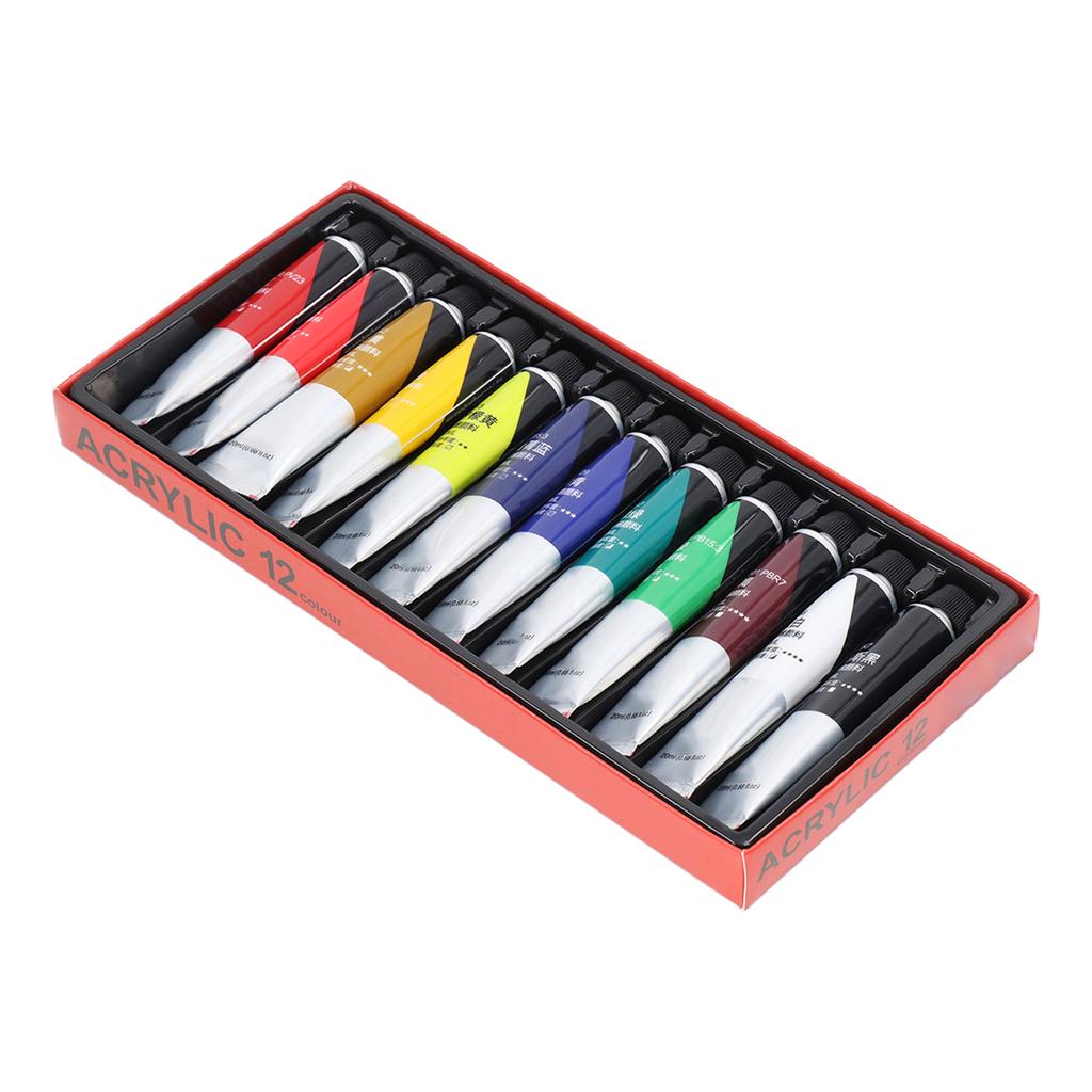 Acrylic Paint Set DIY Fluid Waterproof 12 Colors 20ml Each Fast Drying Safe Harmless Art Craft Paints for Wood Fabric