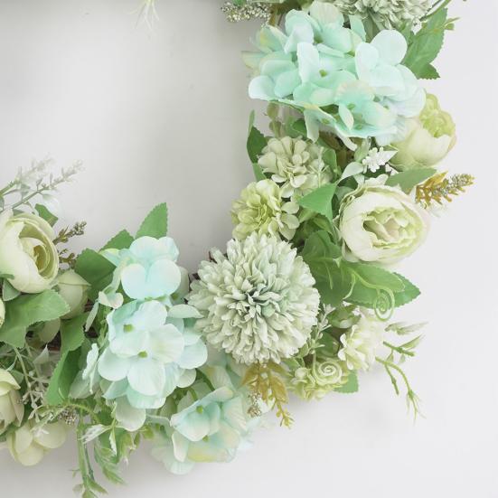 15.75" Spring Wreath Faux Peony Wreath Artificial Hydrangea Peony Flower Wreath with Green Leaves for Home Front Door Wedding Wall Decor