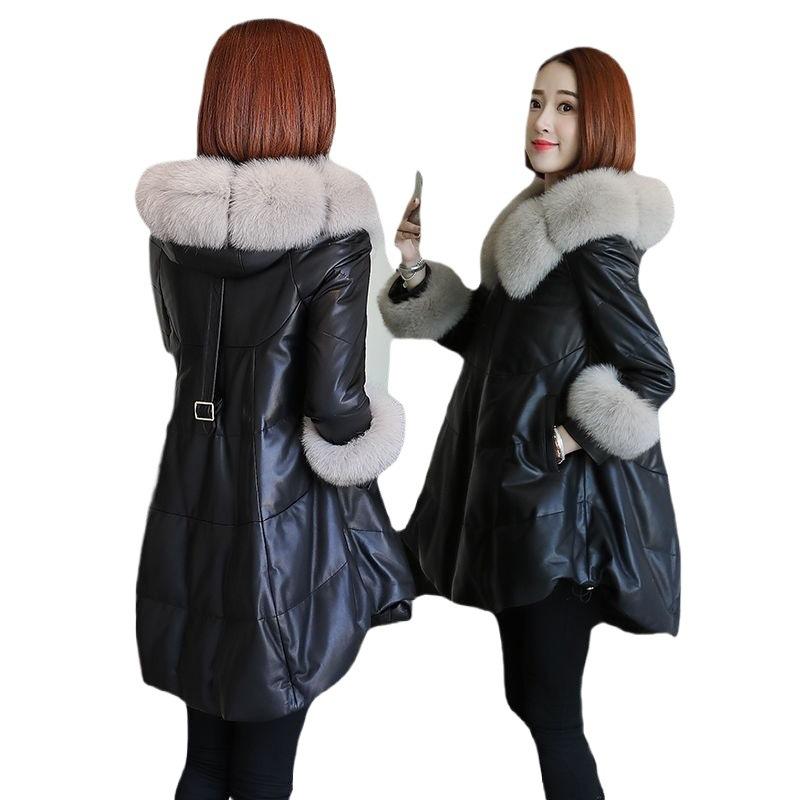 New Leather Down Cotton Clothes Women's Coat Medium and Long Imitation Sheepskin Clothes Women's Loose Thickened Fur