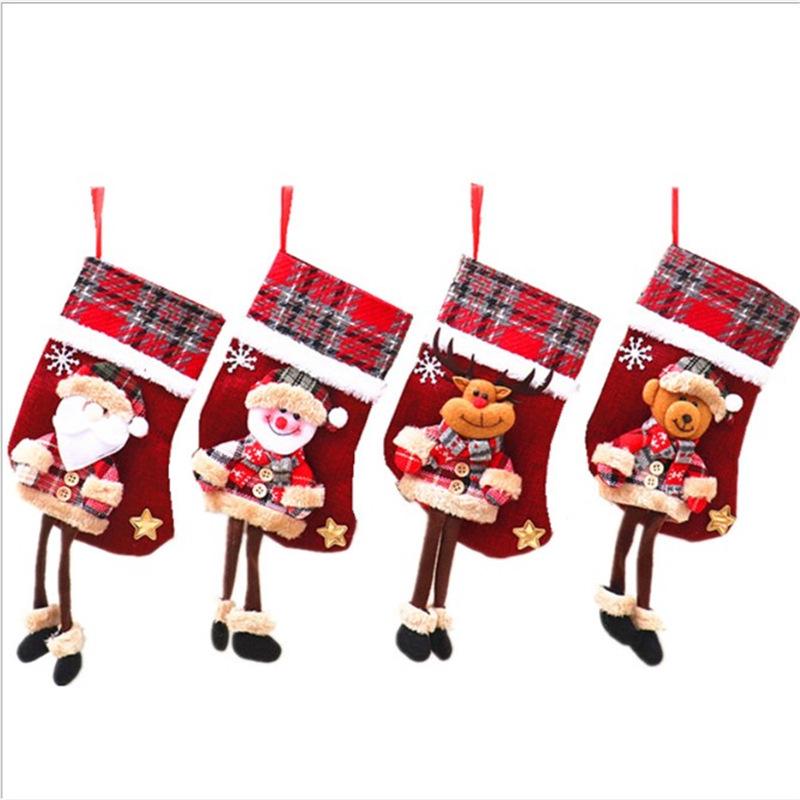 3D Burlap Stocking Ornaments & Plush Doll Toys - Long-Legged Christmas Gift Bags