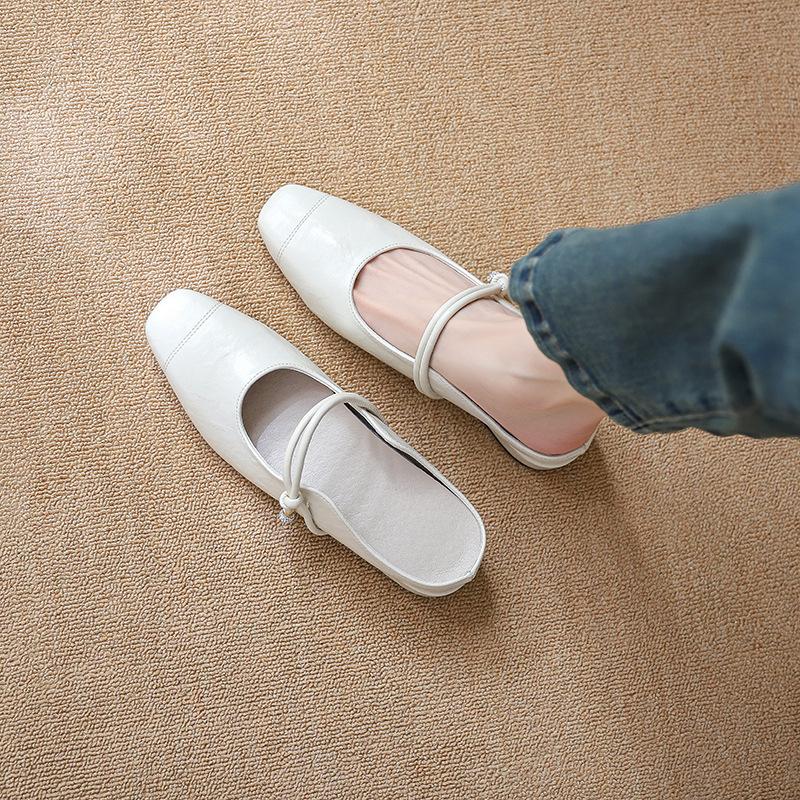 inner heightening bag head half slippers women's spring and summer sandals soft leather sandals outer thick heels Mary Jane shoes