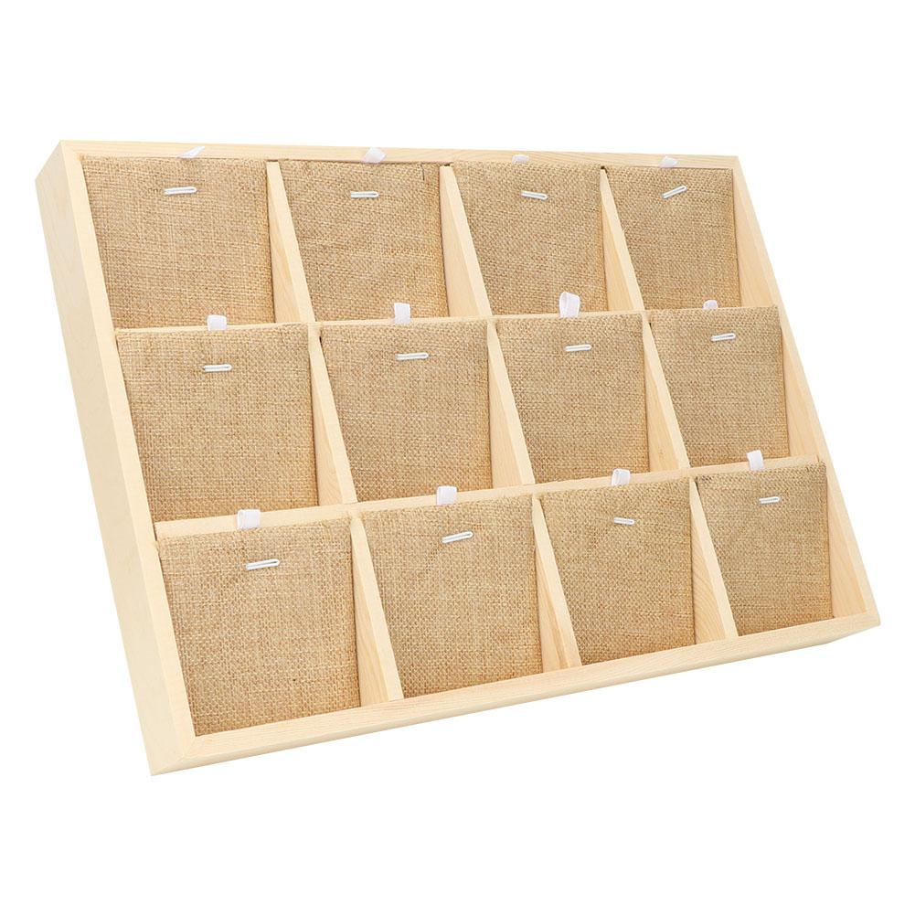 Wooden   Jewelry Display Tray Showcase Storage Case For Ear  Bangle Necklace (12 Slots)