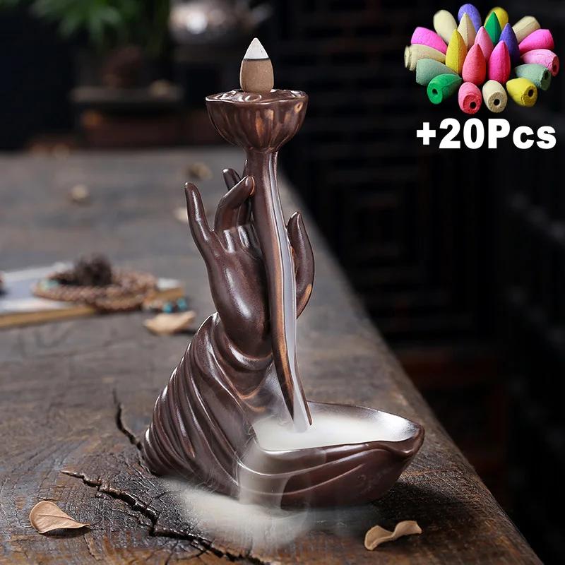 Zen Meditation Lotus Flower Waterfall Incense Burner Fit for Home Yoga Room and Office Decor Indoor Incense Fountain Home Decor