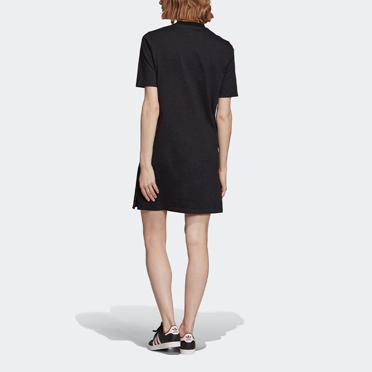Adidas Originals Trefoil Logo Print Comfortable Sports Round Neck Pullover Short Sleeve Dress Women dress Black FL0037