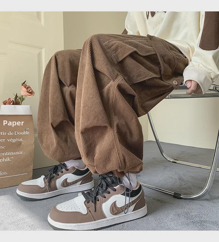 Salopette retrò da uomo in velluto a coste con coulisse e tasche grandi - Spessa e ampia per abbigliamento casual autunnale e invernale.