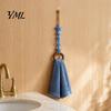 Decorative Wood Bead Towel Hanger Beaded Hanger, Bohemian Wall Mounted Ring Hand Pastoral Style Organizer Holder, Hemp Rope Storage Rack for Bathroom