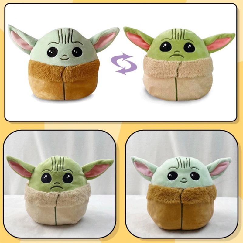 Adorável Brinquedo de Pelúcia Baby Yoda de Dupla Face Para Crianças Com Tecido de Cristal Macio