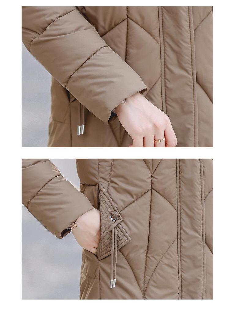 Women's Korean Style Mid-Length Cotton Coat with Detachable Hood - Loose Fit, Slimming, and Cold-Proof Winter Outerwear.