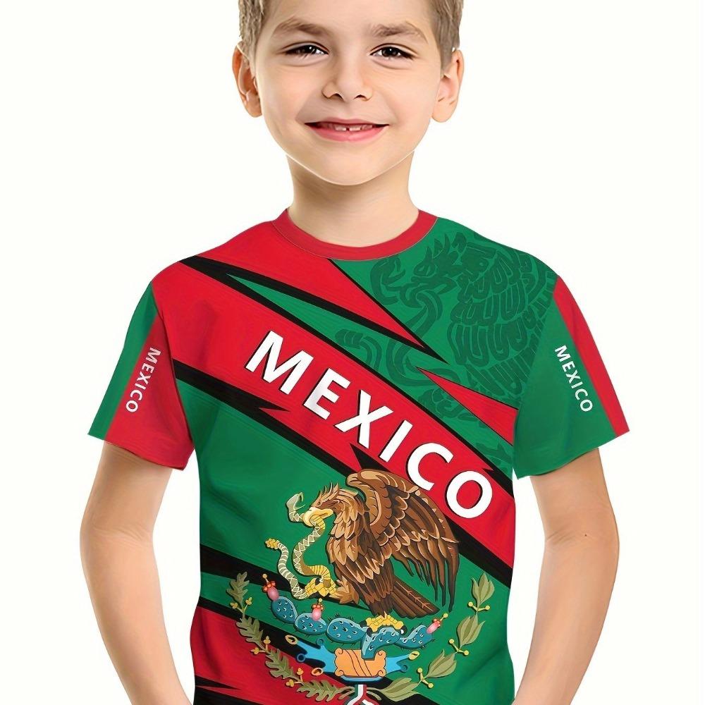 Children's Clothing Boys Summer Fashion Mexico Flag 3d Graphic Print T Shirt Short Sleeve Vibrant Colors Perfect for Casual Wear