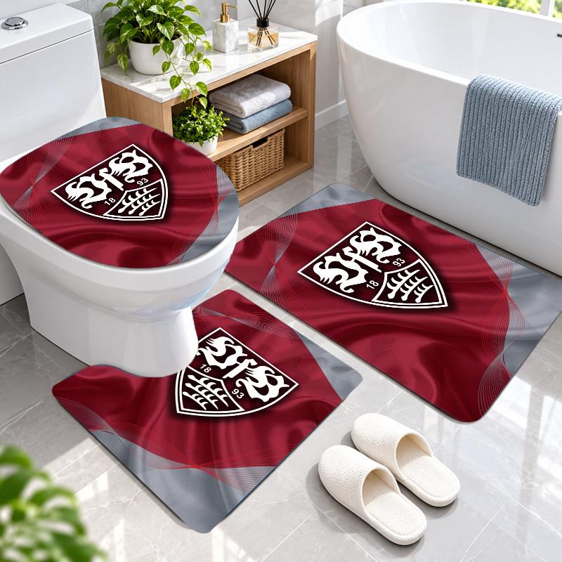 3Pcs Flannel Toilet Mat Set VfB Stuttgart Bathroom Rug Bath Carpet Non Slip Home Decor