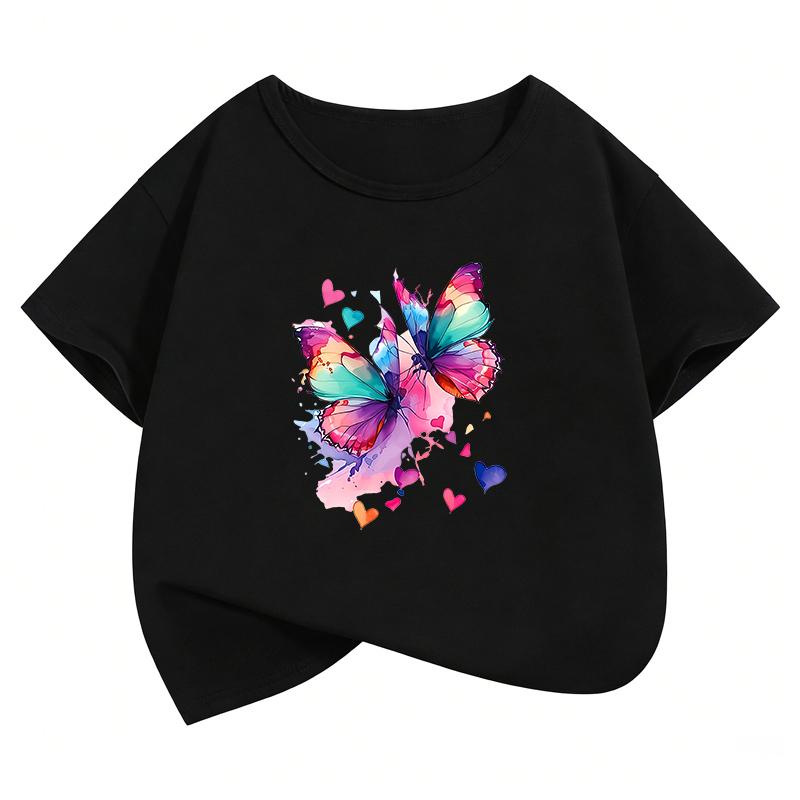 TShirt Printed Graphic Butterfly T Shirt Girls Summer Short Sleeve Tops TShirts Cute Girls Clothes Childrens Kids Tee