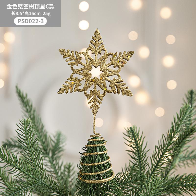 Christmas Tree Top Star Wrought Iron Ornament Five-Pointed Star Sequined Atmosphere Christmas Decorations Accessories