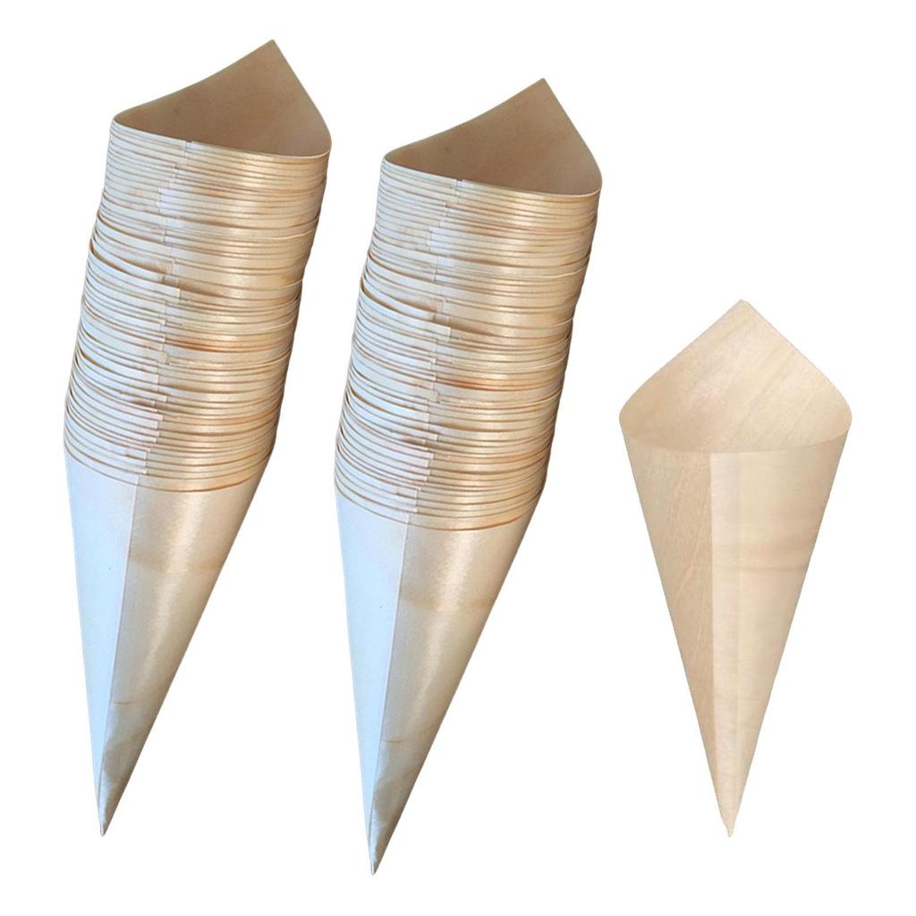 100 Wooden Dessert Cones, Ideal for Weddings, Buffets, Catering, Events, Parties And Home Use.