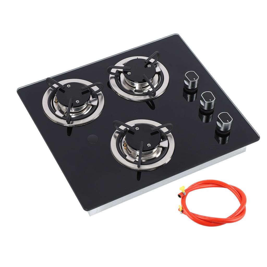 RV Gas Cooktop 1.8Kw 3 Burners Tempered Glass Gas Cooktop LPG Gas Stove Electronic Pulse Ignition Gas Hob for Boat