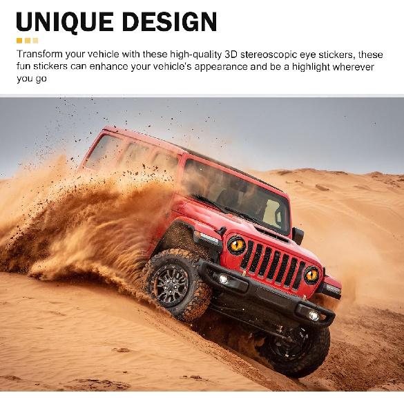 2 PCS Beast Eyes Decals, 3D Stereo Eyes Light Stickers, Round Eyes Light Decal, Wrangler Accessories Eyes Modification, Cool Car Body Decoration