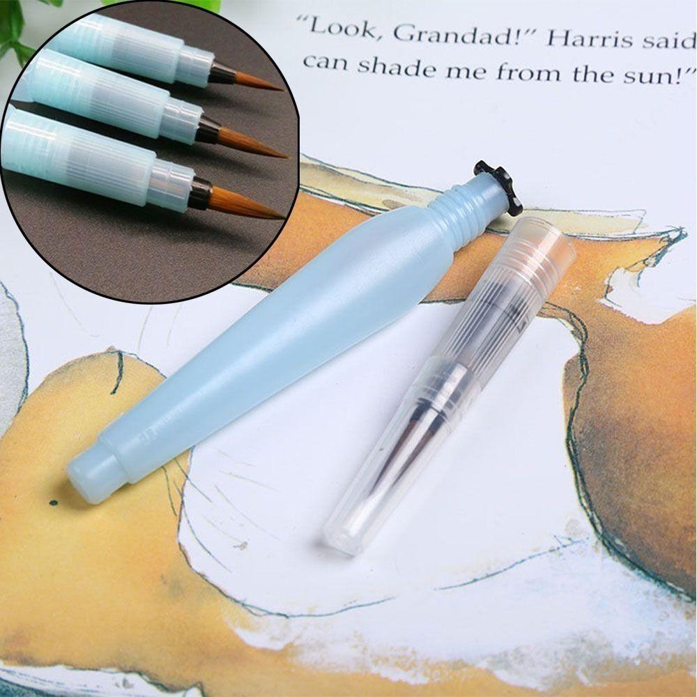 3Pcs New Plastic Drawing Pen Set Blue Stationery Water Color Brush Easy To Use Pointed Reservoir Brushes