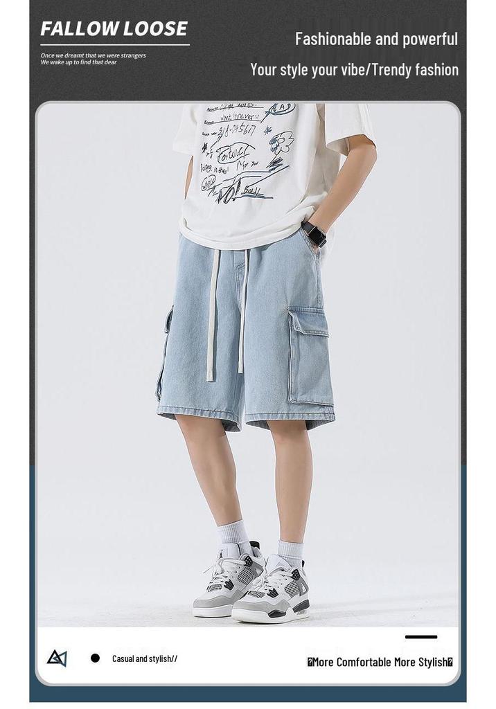 Men's Casual American-Style Denim Cargo Shorts - Summer Lightweight, Loose, Straight-Leg Design