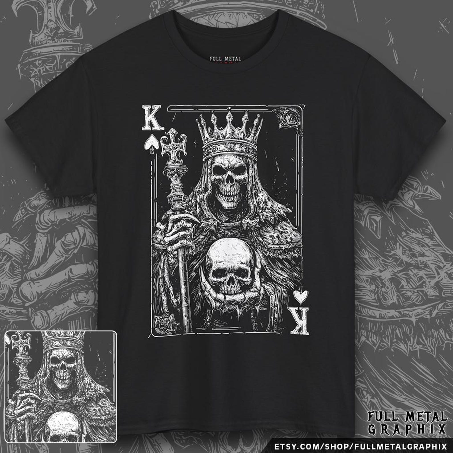King of Spades Skeleton T-Shirt | Gothic Horror Dark Art Tee S