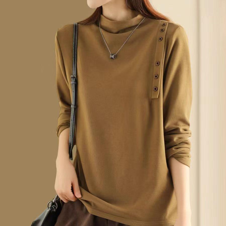 Women's Half-turtleneck Tops for Autumn and Winter Grinding and Velvet Warm Bottoming Pullover Elastic Inner and Cover Flesh with Outer Wear