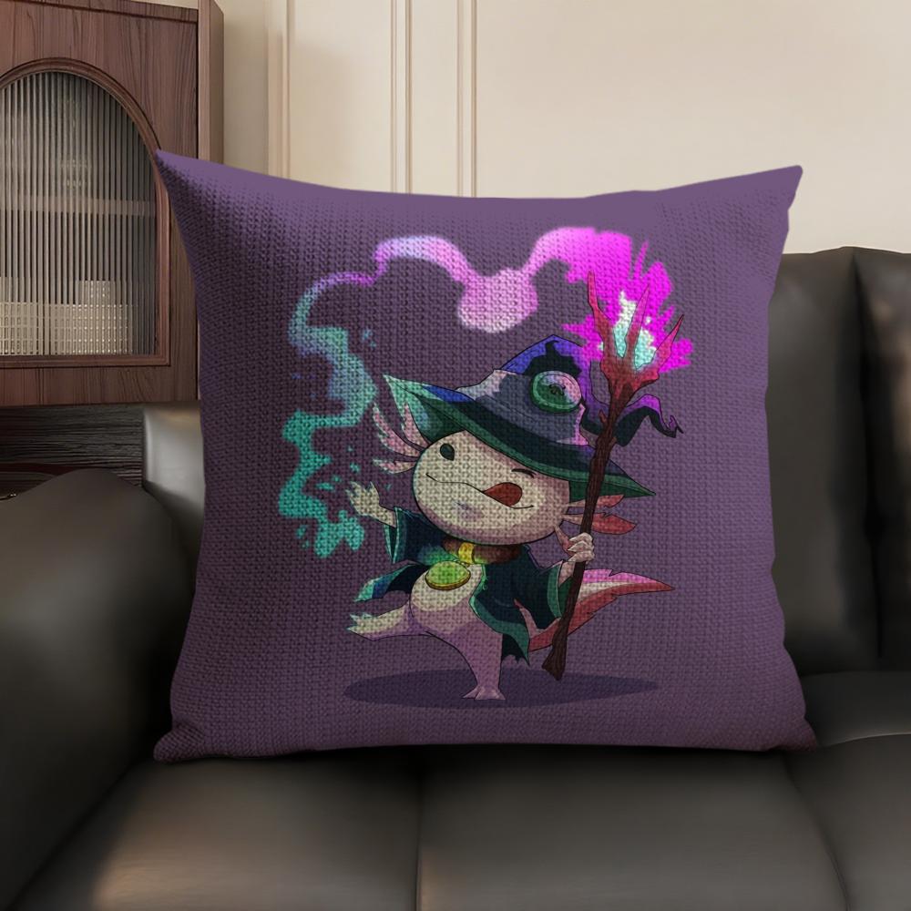 Cute Axolotl Pillow Case Natural Linen Organic Fabric Double-Sided Printing Sofa Home Decor Gift Cushion Cover