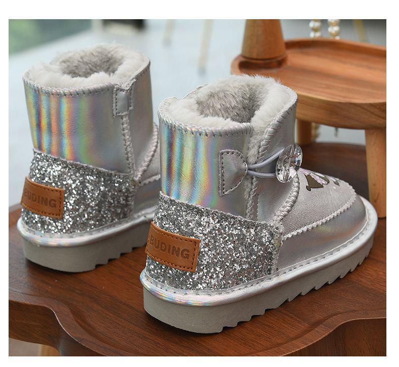 2025 Winter New Arrivals: Girls' Waterproof Snow Boots with Fleece Lining, Cartoon Design, Warm Cotton, for Little Girls