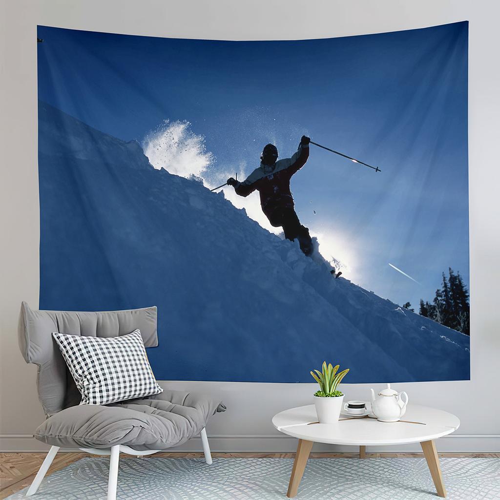 Winter Snow Mountain Tapestry Extreme Skiing Tapestry Natural Scenery Tapestry Home Living Room Bedroom Dorm Decor Tapestries