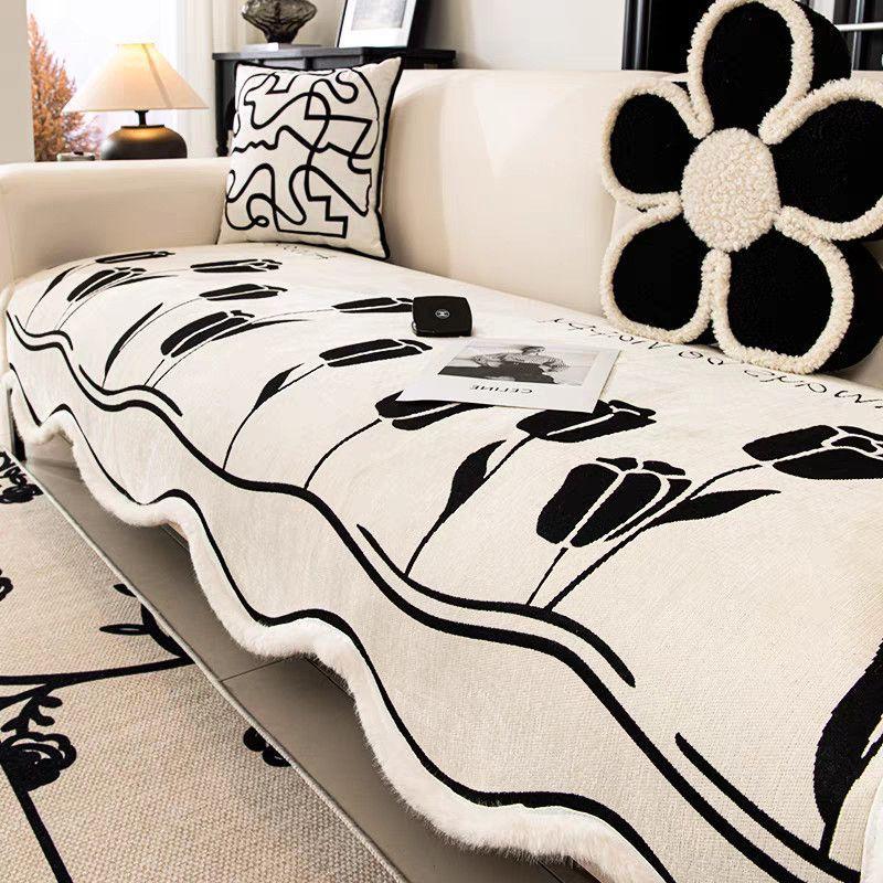 French Wavy Edge Sofa Cushion Chenier Non-slip Four-season Universal Special-shaped Leather Seat Cushion Design Sense Light Luxury Sofa Cover