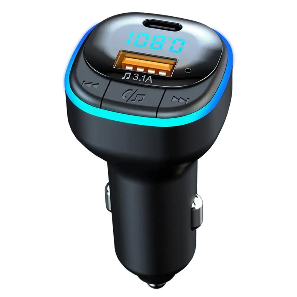 Bluetooth 5.0 Autoladegerät Schnellladung USB Typ C Auto-Telefonladegerät FM-Sender Freisprecheinrichtung Zigarettenanzünder MP3-Musikplayer