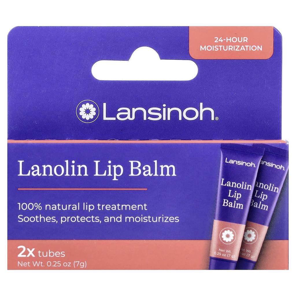 Lansinoh Lanolin Lip Balm, 2 Pack, 7g (0.25oz) Each