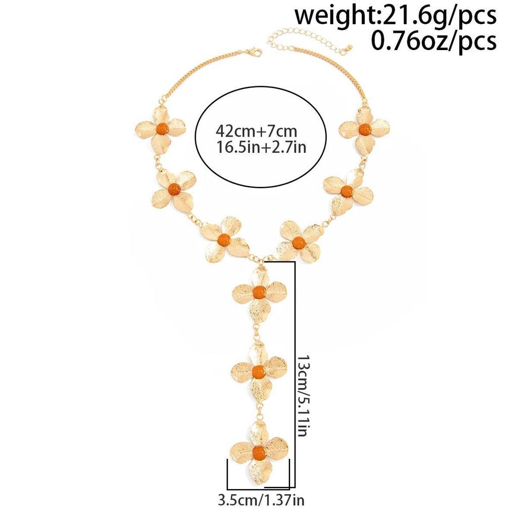 SHIXIN Elegant Alloy Flower Long Pendant Necklace Women Vintage Luxury Gold Color Adjustable Choker Necklace Party Jewelry Gift
