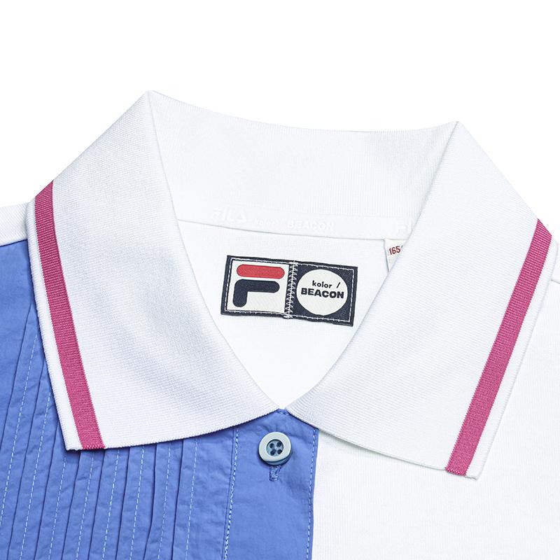 FILA × KOLOR BEACON Fashion Versatile Polo Shirt Women tops Obsidian-White F11W636105FWT