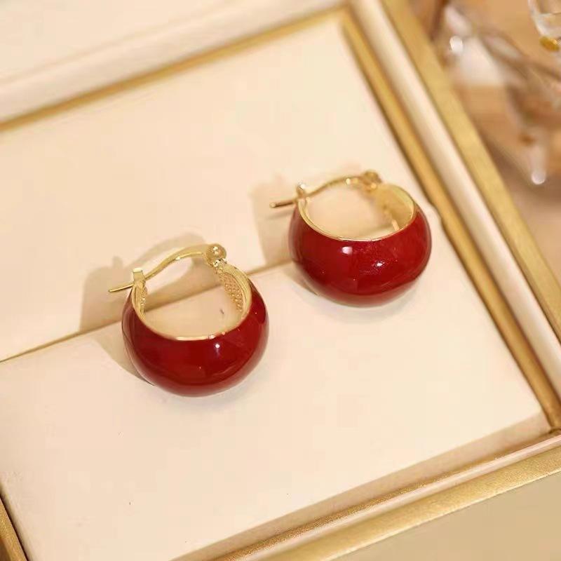 

Винтажные женские серьги-кольца с золотыми обручами винно-красного цвета, с капающим маслом красный