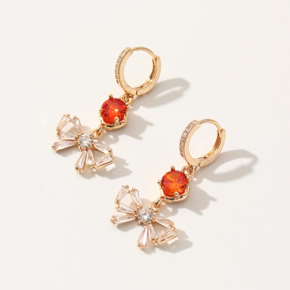 1 Pair Fashion Bow Dangle Earrings for Women Cubic Zirconia Earring Jewelry Christmas Party Accessories