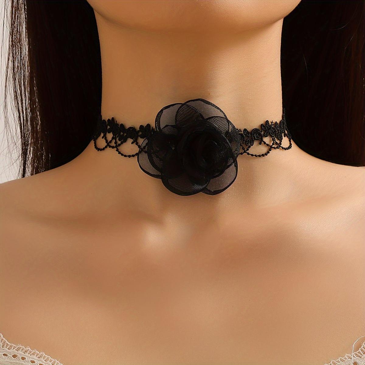 

Black Vintage Lace Choker with Velvet Flower Necklace, Gift for Women s Birthday, Valentine s Day, or Anniversary чорний