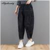 Koreanischer Stil Herbst Winter Damen Schwarz Fleece Jeans Hohe Taille Baggy Locker Denim Hose Übergröße Lässig Dick Warm Basic Jeans