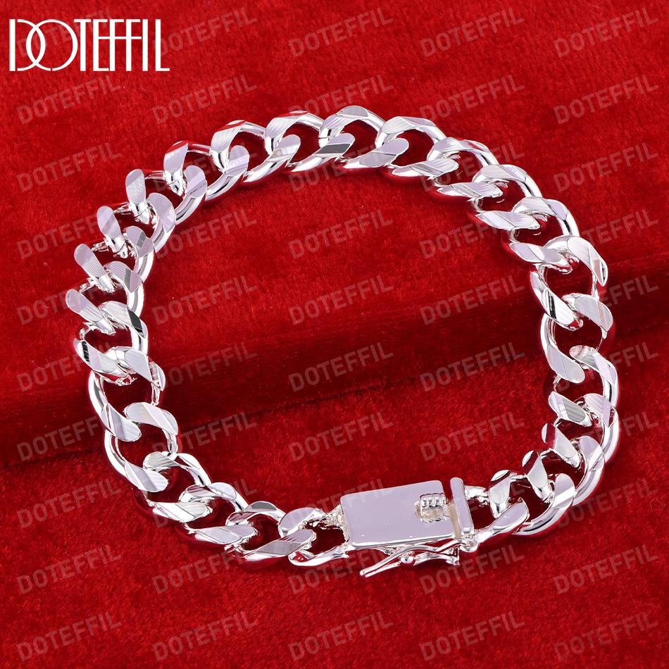 Pulsera de plata de ley 925 con cadena lateral y hebilla cuadrada de 10 mm, joyería de boda de moda