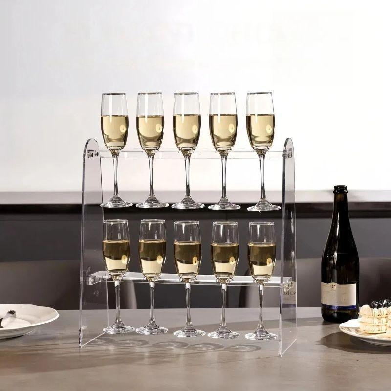 2/3 Tier Acrylic Champagne Glass Holder Champagne Stand Champagne Flute Glass Holder,Tabletop Stemware Hanging Display Rack