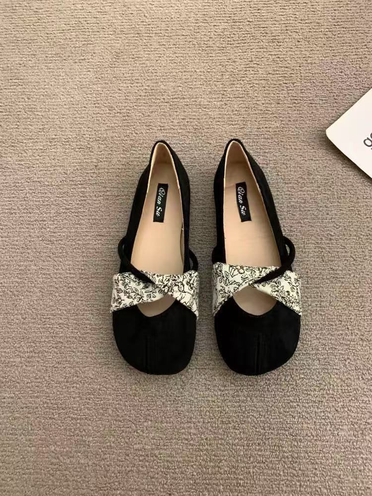 French niche design retro flat-bottomed ballet dance shoes soft-soled flat-heeled shallow mouth one-word belt single shoes square head