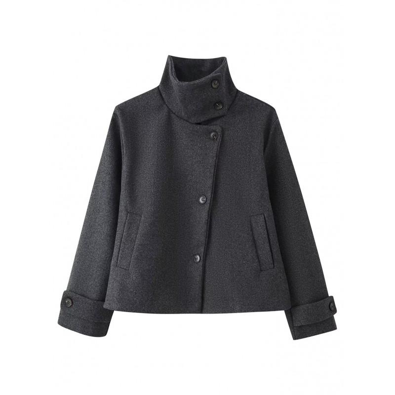 Cappotto Corto da Donna in Misto Lana con Collo Rialzato Inverno 2026 Ufficio Chic Capospalla in Beige Caffè Nero Grigio Avena
