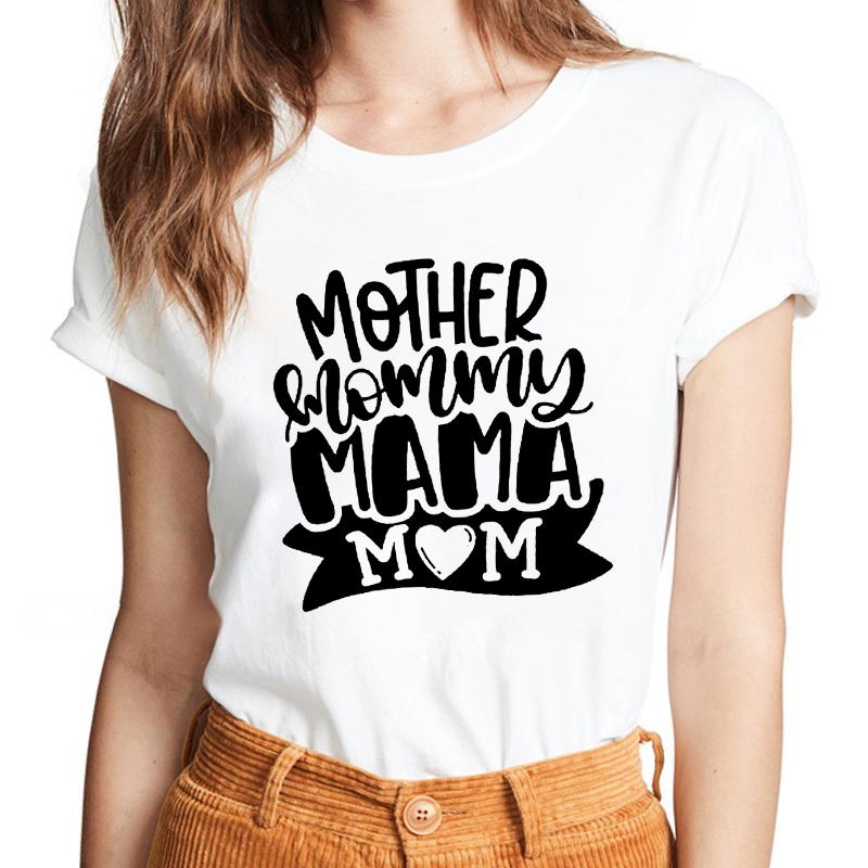 Lattice Mama Bear Letter Print T Shirt Women White Shirts Fashion O-Neck Short Sleeve T-Shirt Summer Tee Casual Top Female Tee