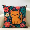 Cute Cartoon Cat Print Cushion Cover Natural Linen Organic Fabric Double-Sided Printing Breathable Perfect For Home Decor