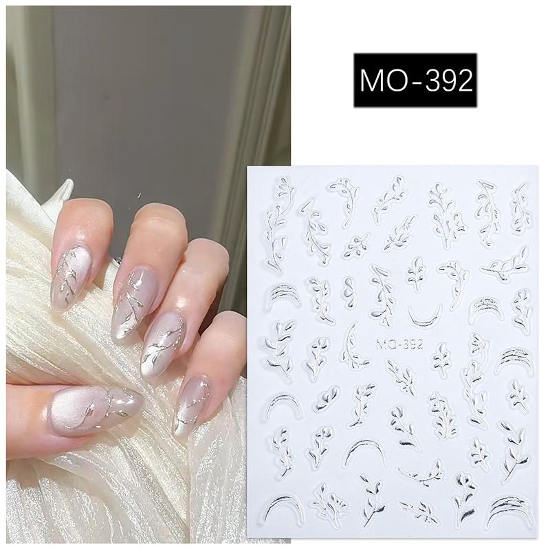 3D Back Glue Nail Stickers Gilded Leaf Transfer Slider Nail Art Decoration Beauty Nail Decals