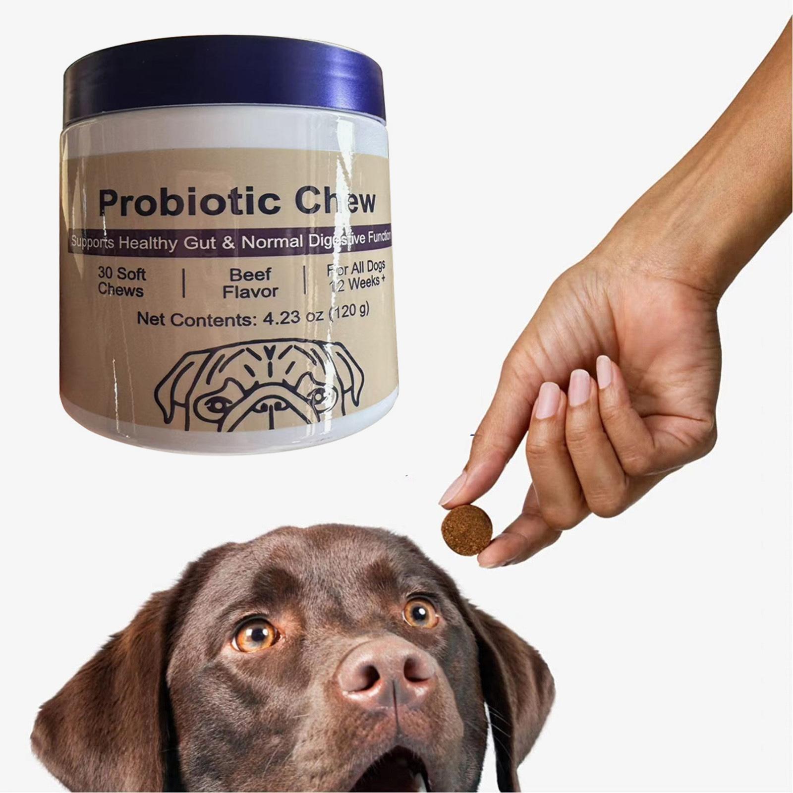 

Жувальні таблетки з пробіотиками для домашніх тварин Жувальні таблетки для імунітету собак One Size білий