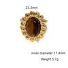 Vintage Brown Stone Open Rings for Women Girls Stainless Steel Gold Irregular Adjustable Rings Aesthetic Jewelry Gifts