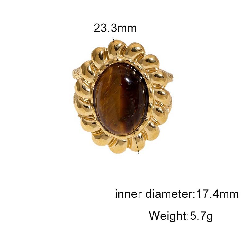 Vintage Brown Stone Open Rings for Women Girls Stainless Steel Gold Irregular Adjustable Rings Aesthetic Jewelry Gifts