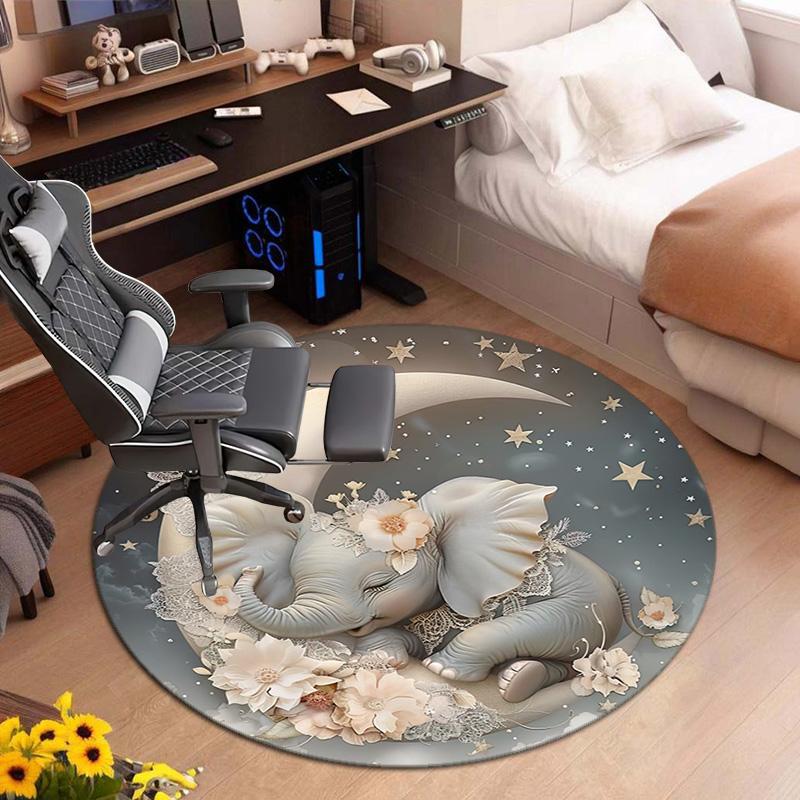 1Pc Elephant Circular Print Rug - Home Decoration Carpet For Living Room Bedroom Flooring Computer Chair Area Rug